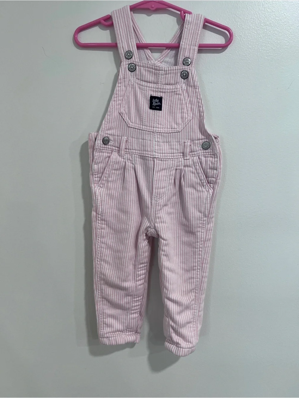 OshKosh B'gosh Pink and White Striped Overalls. 18 months